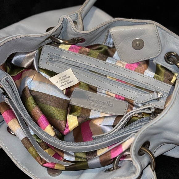 Tignanello White Leather Shoulder Bag with Elegant Pleating - Picture 12 of 16